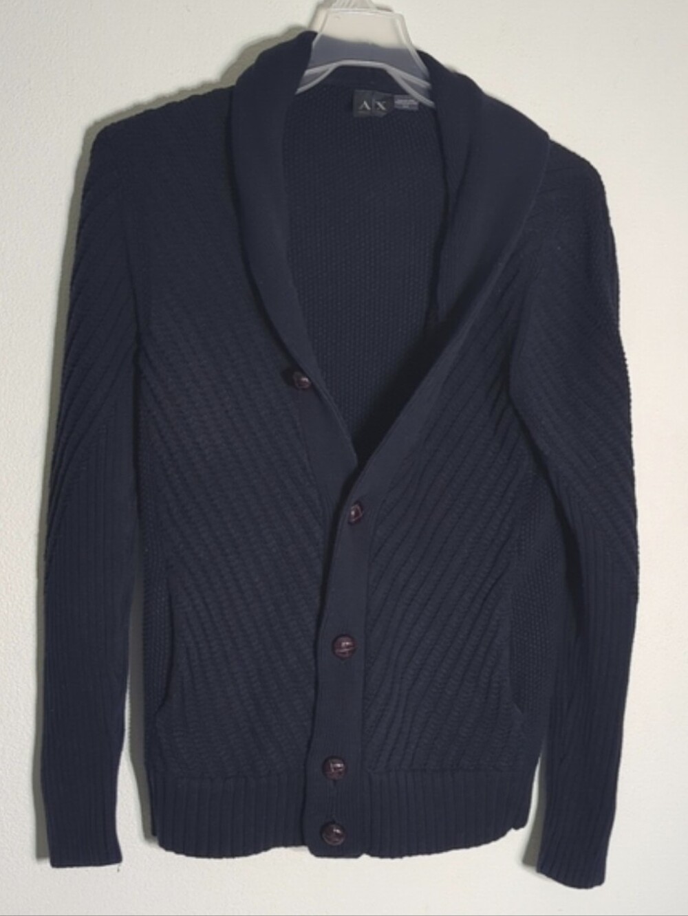 Armani Mens Shawl Collar Cardigan Sweater Quiet Luxury Rogers Cosby Navy Medium